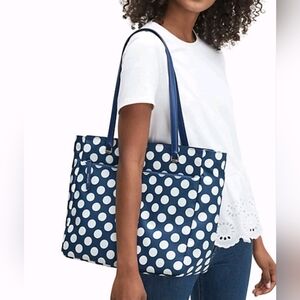 Kate Spade Jae Dot Seaside Blue & White Polka Dot Tote - Euc